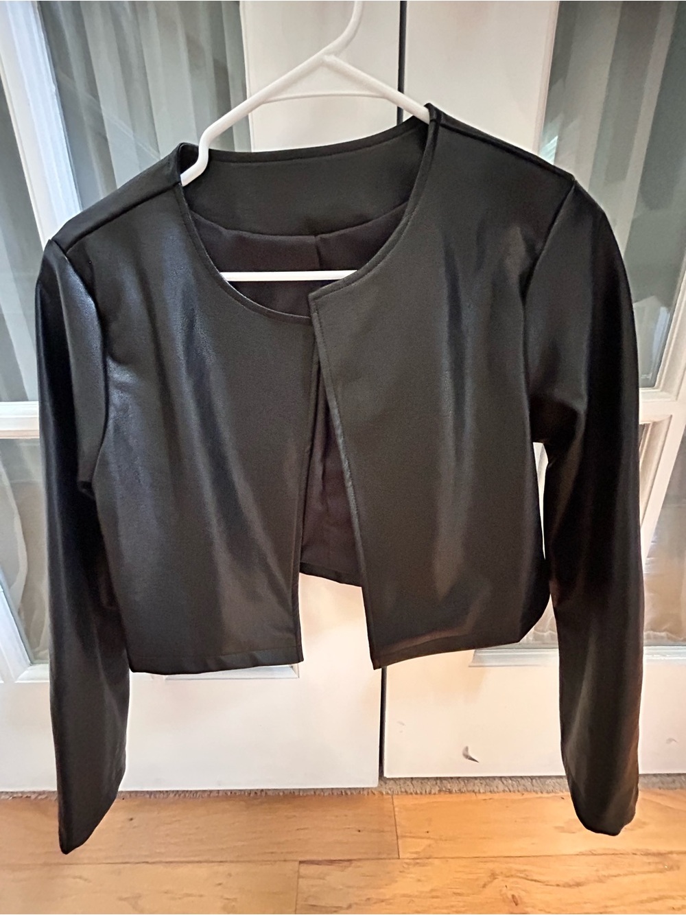 SHEIN Black Cropped Faux Leather Open-Front Jacket